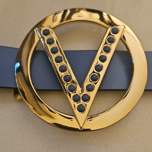 Valentino By Mario Valentino Blue Belt with Gold Buckle - Picture 2 of 5